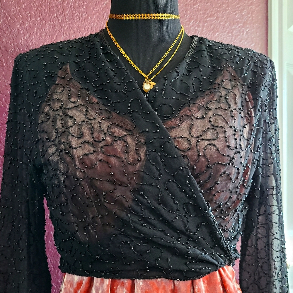 Black Beaded Sheer Cropped Jacket c.80s/90s